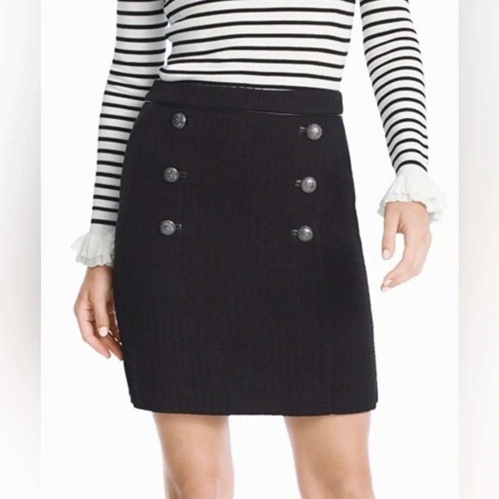 White House Black Market Black Boot Skirt Silver Buttons Cotton Women Size 14
